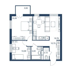 2-комнатная 65.37 м²